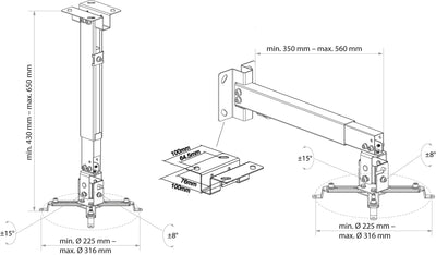 Wall and ceiling mount for projectors & beamers, tiltable, rotatable, up to 20kg
