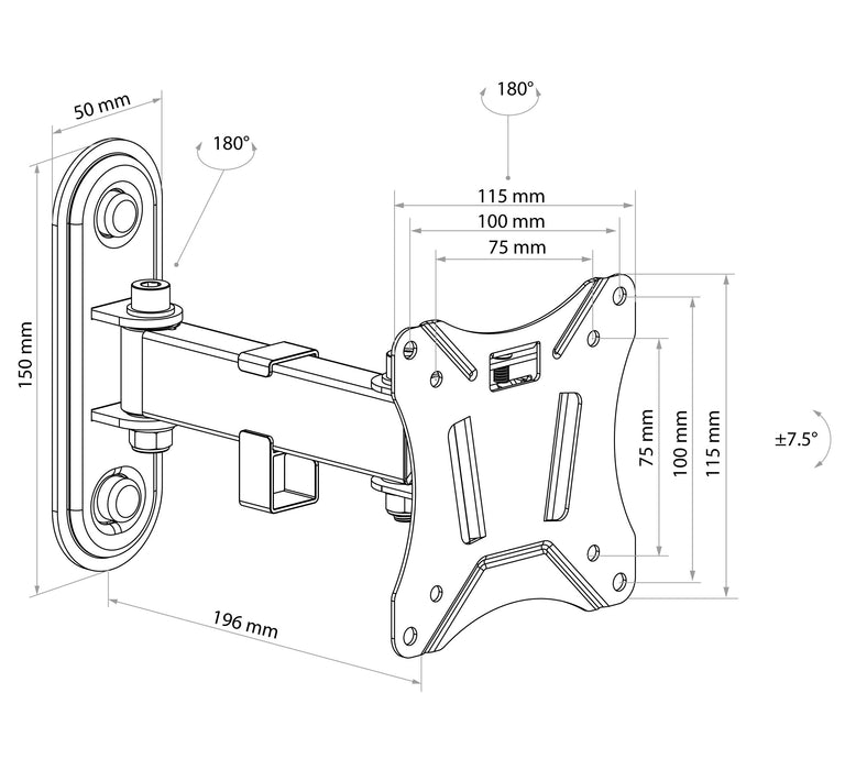 TV wall mount "MOTION 2" tiltable, swivelling, up to 25kg / 29" (VESA 100x100)