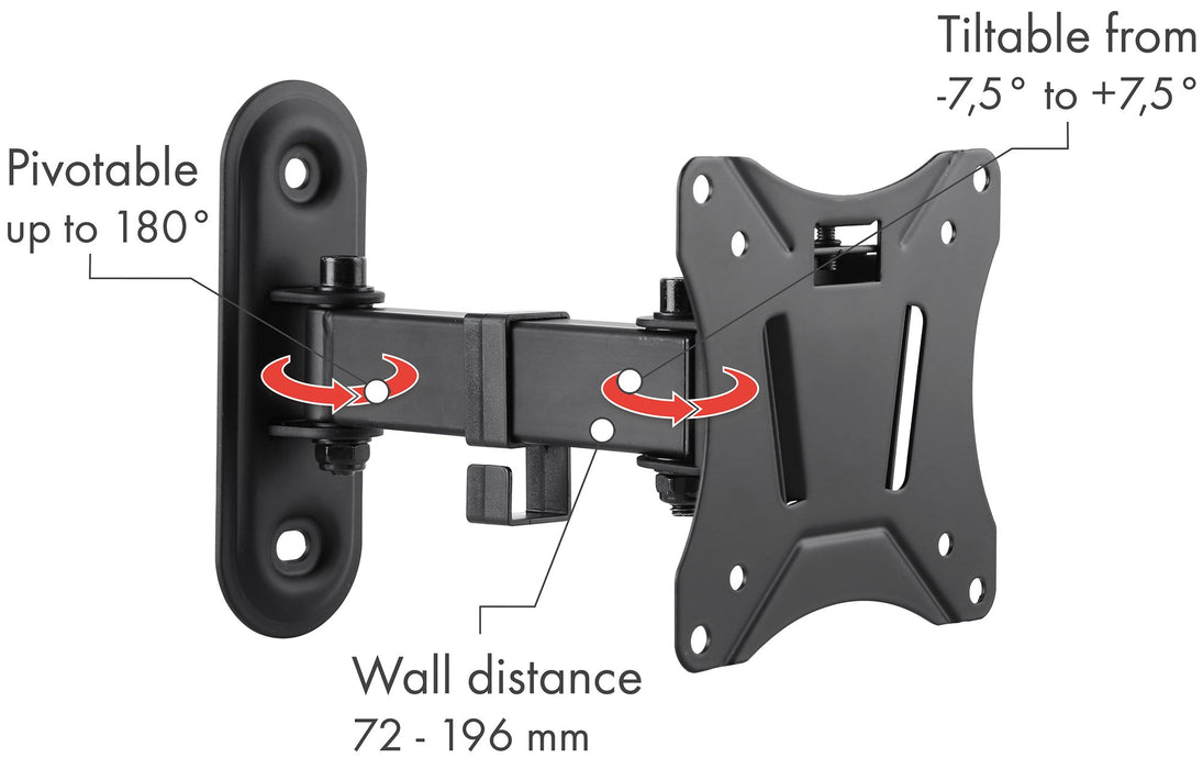 TV wall mount "MOTION 2" tiltable, swivelling, up to 25kg / 29" (VESA 100x100)