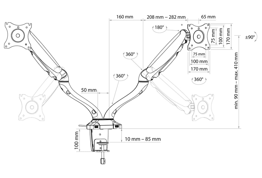 Monitor Tischhalter "FULL MOTION 2" für 2 Monitore bis 29 Zoll