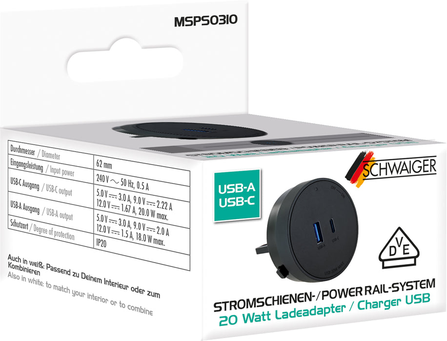 Steckdosen-/USB-Adapter für Stromschienen