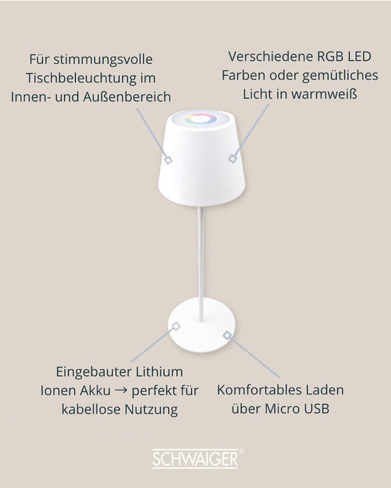 Tischleuchte mit Touchsteuerung aus Metall Weiß/Schwarz