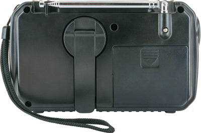 FM outdoor radio with solar panel, flashlight & power bank function