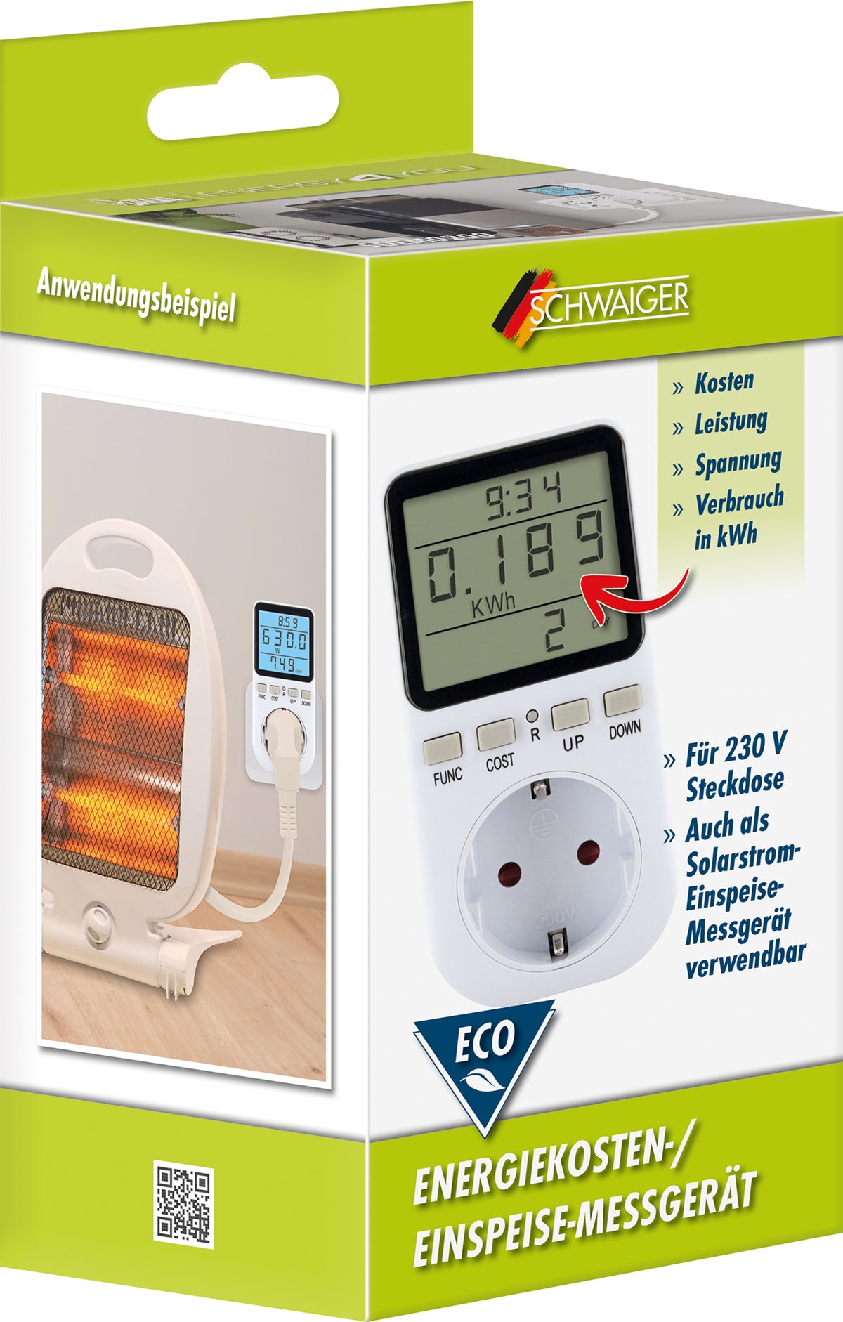 Energiekosten/Einspeisemessgerät beleuchtet