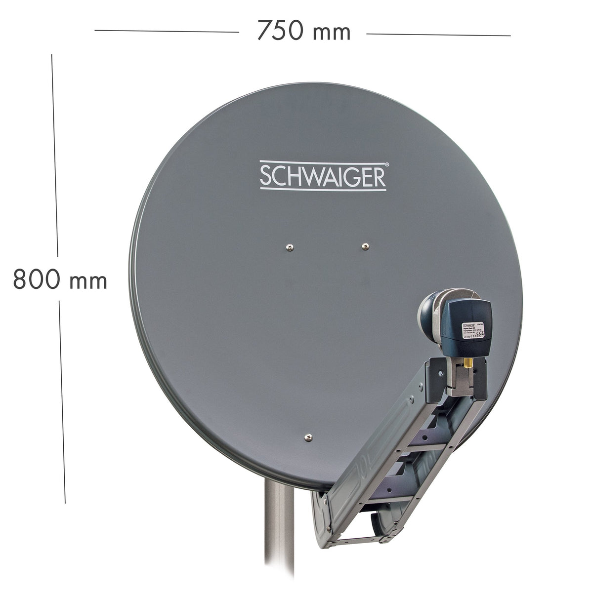 Aluminium Satellitenschüssel LNB-Doppeltragarm 80 cm Hellgrau/Rot/Anthrazit