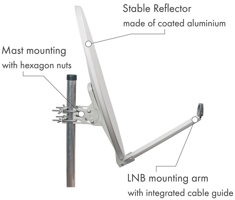 Aluminium Satellitenschüssel 80 cm vormontiert hellgrau