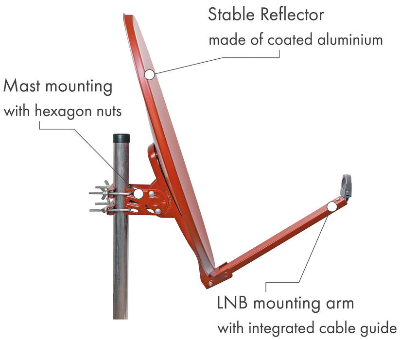 Aluminium Satellitenschüssel 80 cm vormontiert ziegelrot