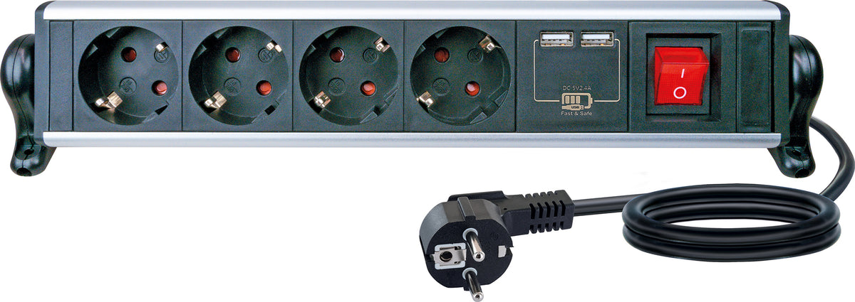 Power strip with table mount 4-way 2 USB-A slots