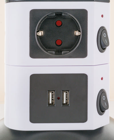 Socket tower 7-way 2 USB-A ports cable extendable rotatable