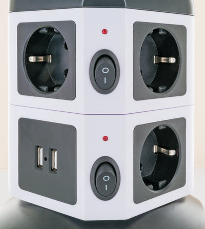 Socket tower 7-way 2 USB-A ports cable extendable rotatable