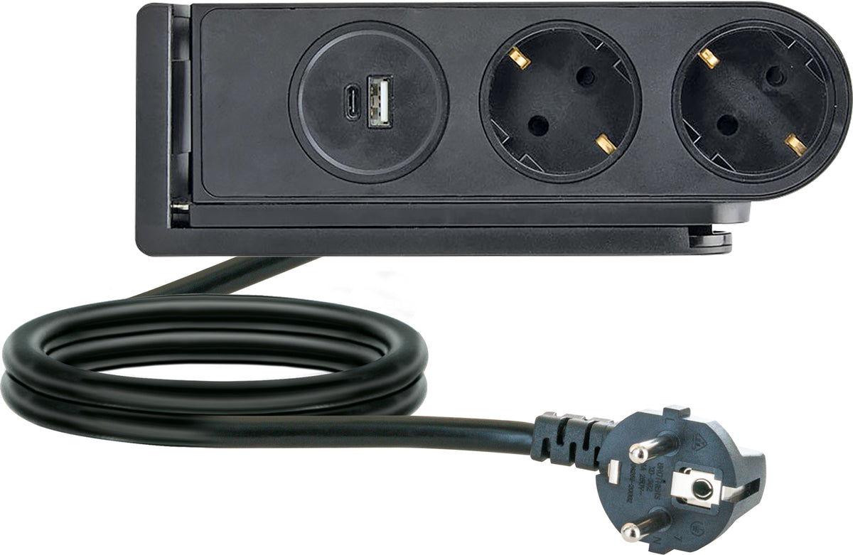 2-way table socket with USB-C/A connection