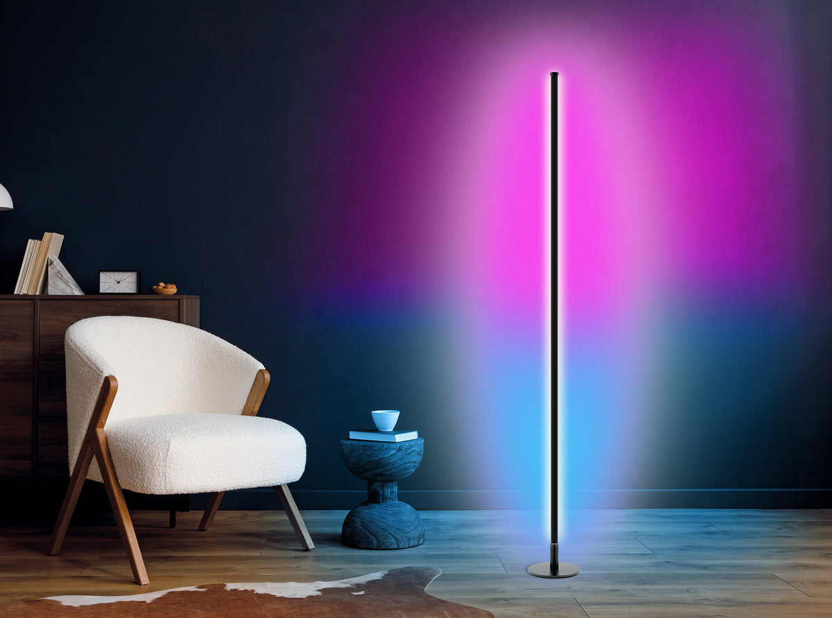 RGB LED floor lamp, dimmable, with color change, with remote control