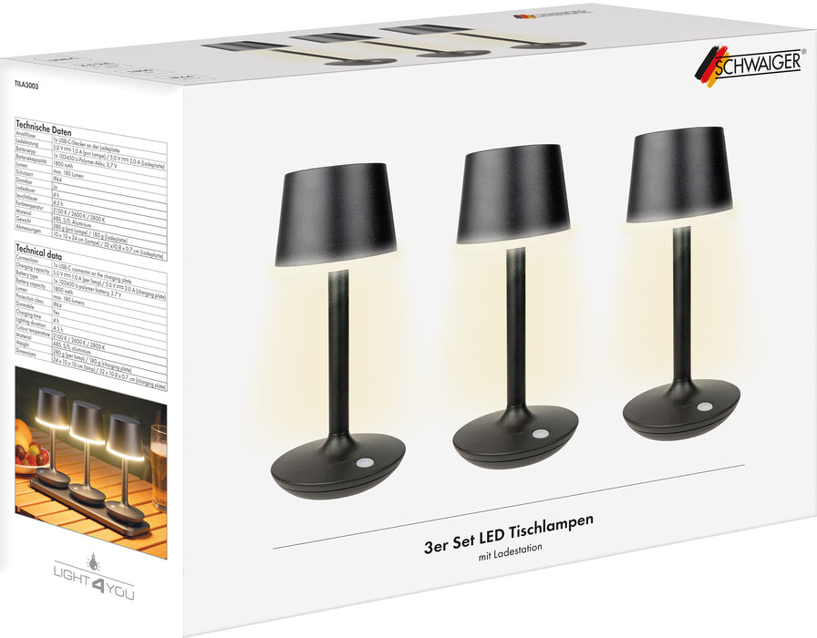 Tischleuchte 3er Set mit Ladeplatte