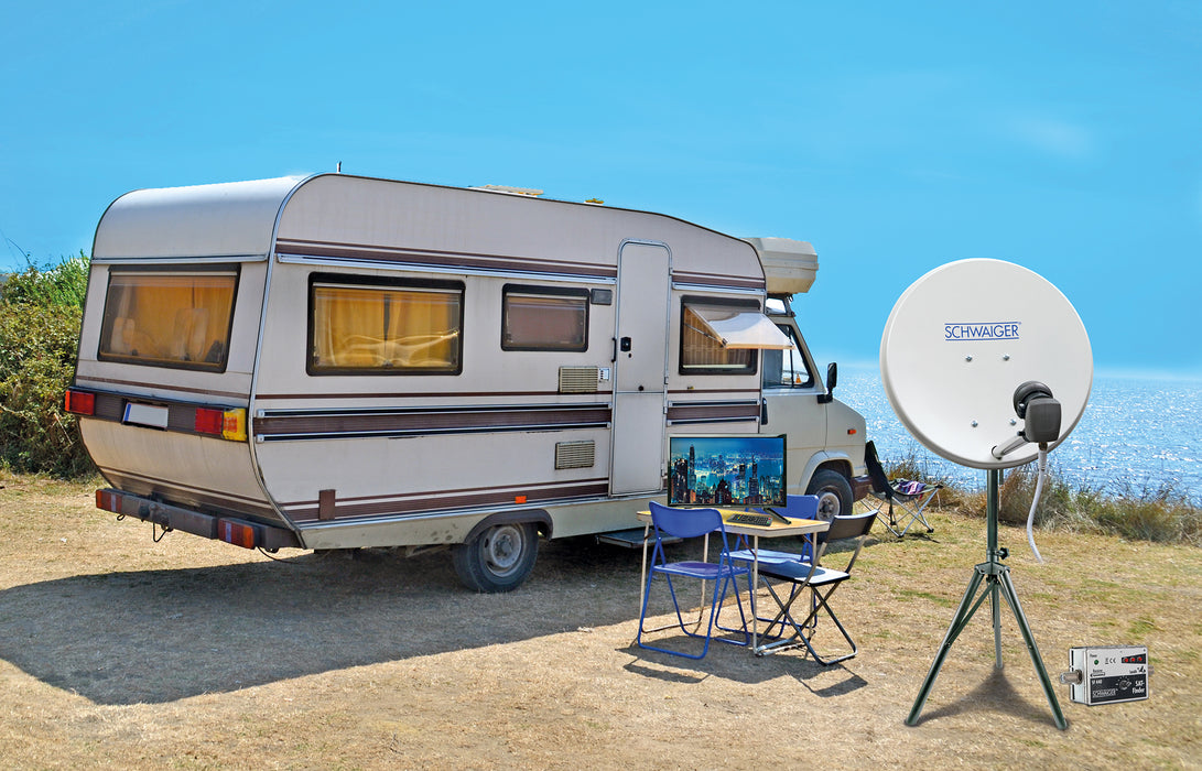 Camping Satellitenanlage Hellgrau Stahl 42 cm mit Fernseher — Schwaiger GmbH