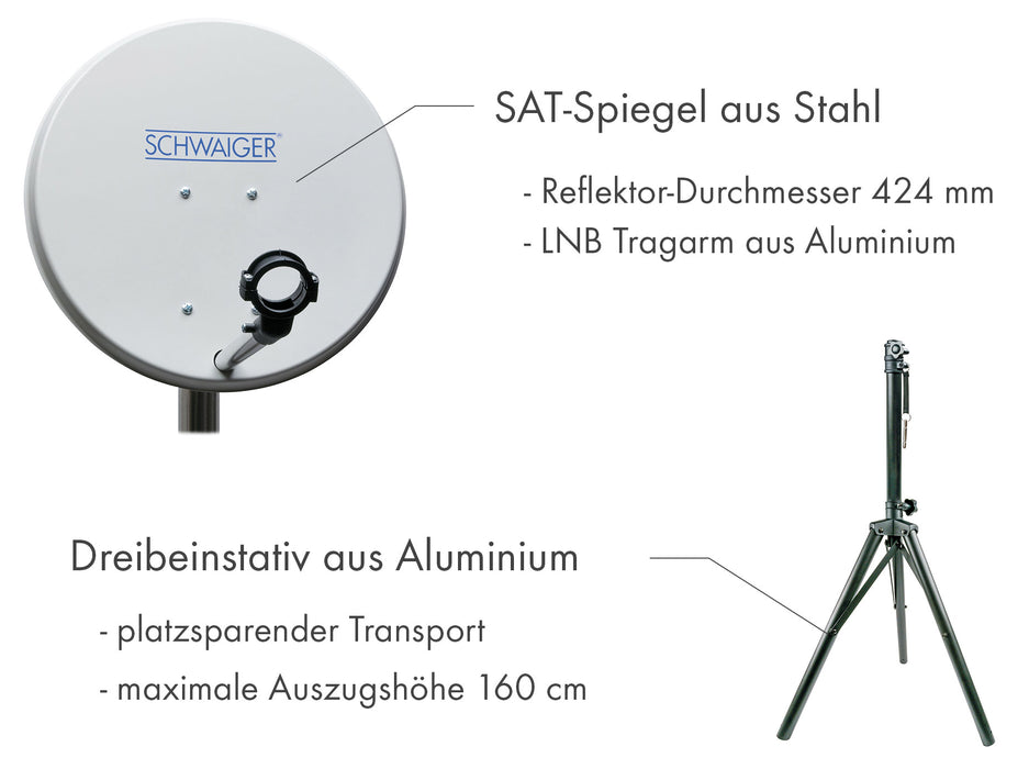 Camping Satellitenanlage Hellgrau Stahl 42 cm mit Fernseher