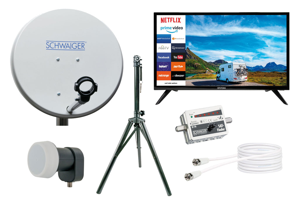 Camping Satellitenanlage Hellgrau Stahl 42 cm mit Fernseher — Schwaiger GmbH