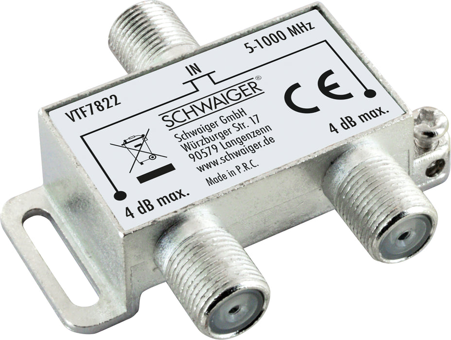 Verteiler 2-fach für Antennen- und Kabelanlagen 4 dB