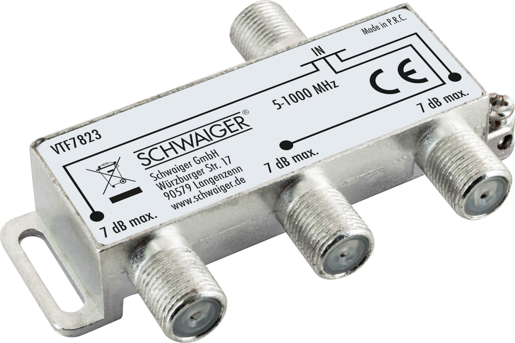 Verteiler 3-fach für Antennen- und Kabelanlagen 7 dB