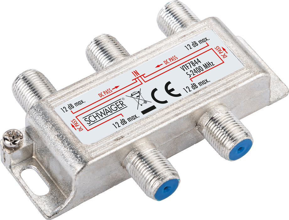 Verteiler 4-fach für SAT-, Antennen- und Kabelanlagen 12 dB