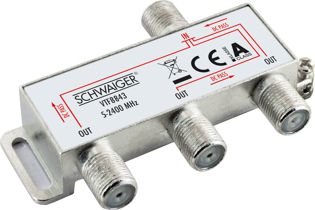 Verteiler 3-fach für SAT-, Antennen- und Kabelanlagen 8 dB