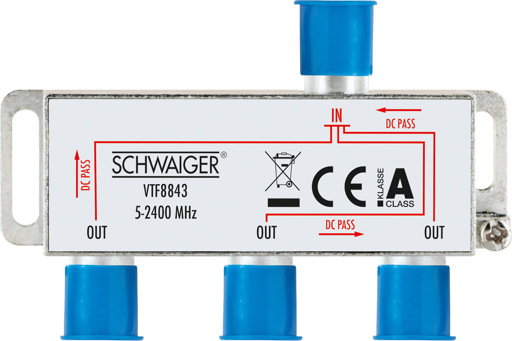 3-way distributor for satellite, antenna and cable systems 8 dB