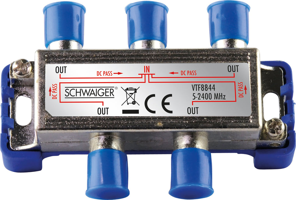 Verteiler 4-fach für SAT-, Antennen- und Kabelanlagen 9 dB