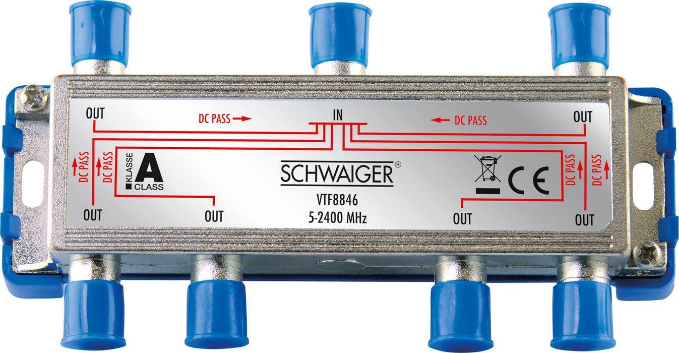 Verteiler 6-fach für SAT-, Antennen- und Kabelanlagen 14 dB