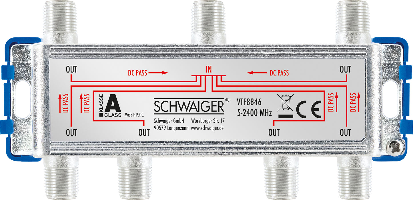 Verteiler 6-fach für SAT-, Antennen- und Kabelanlagen 14 dB