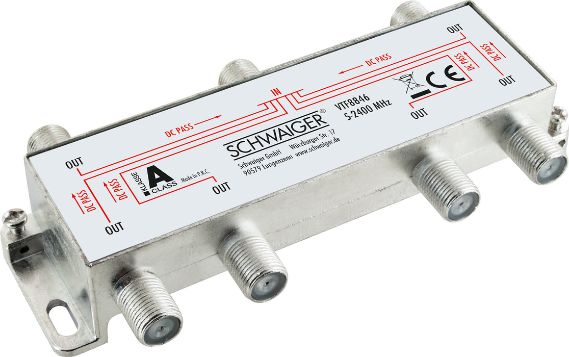 Schwaiger Verteiler 6-fach für SAT-, Antennen- und Kabelanlagen 14 dB