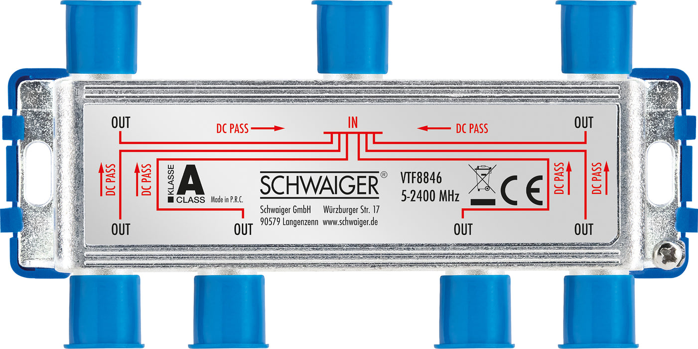 Verteiler 6-fach für SAT-, Antennen- und Kabelanlagen 14 dB