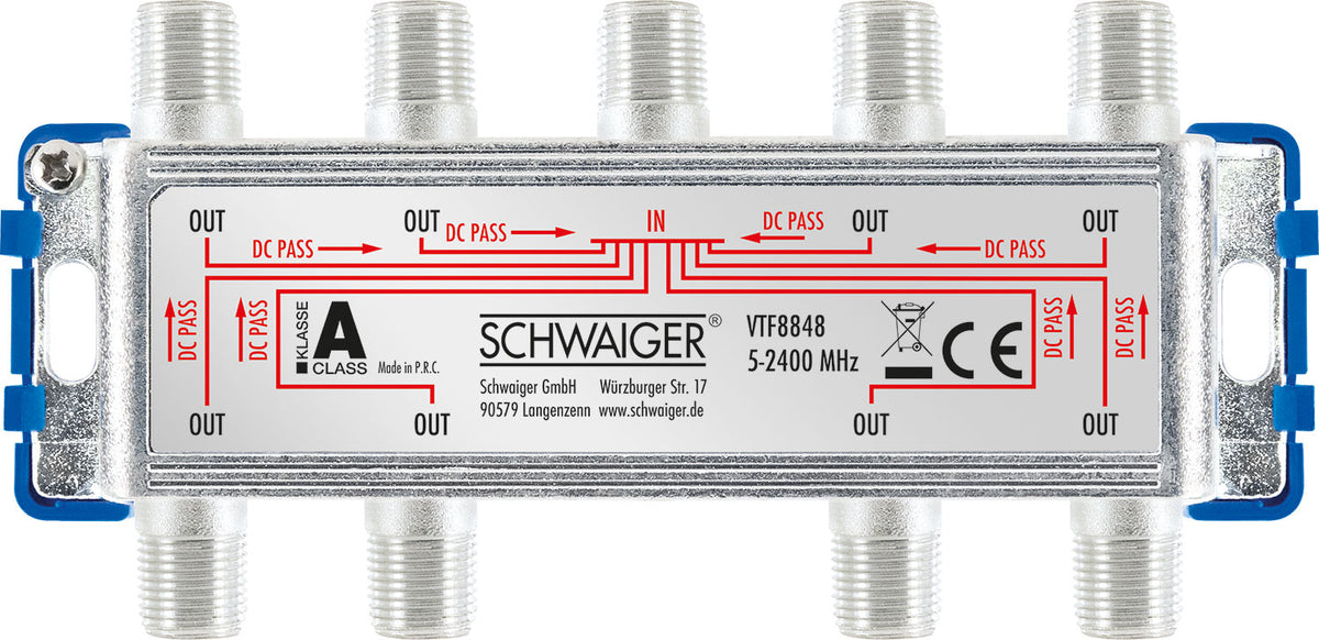 8-way distributor for satellite, antenna and cable systems 16 dB