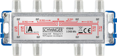 8-way distributor for satellite, antenna and cable systems 16 dB