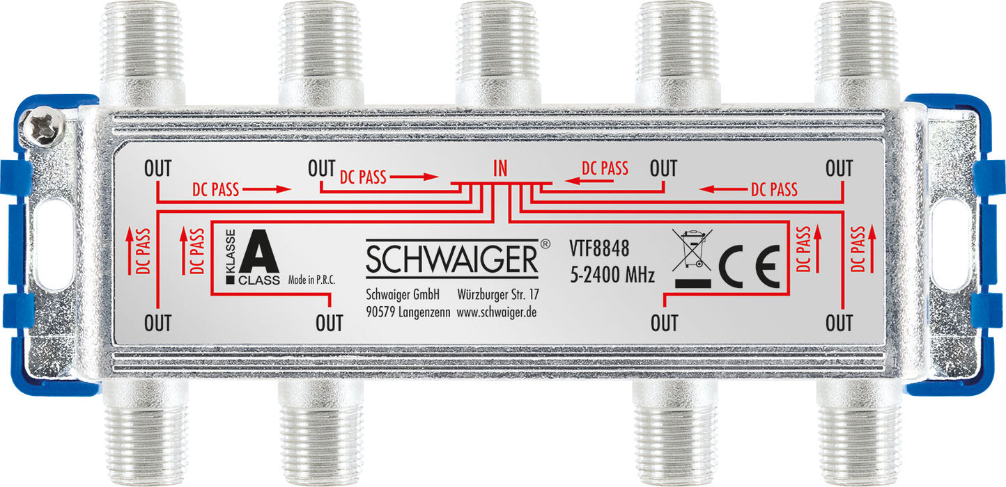 Verteiler 8-fach für SAT-, Antennen- und Kabelanlagen 16 dB