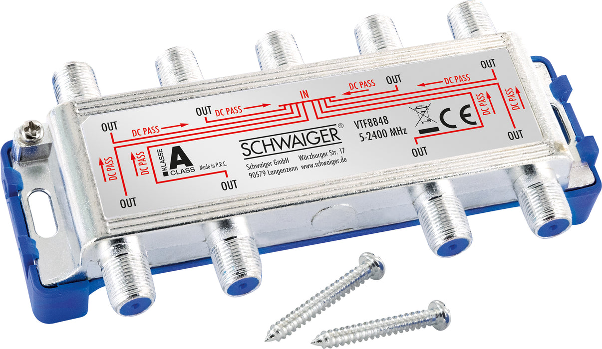 Verteiler 8-fach für SAT-, Antennen- und Kabelanlagen 16 dB