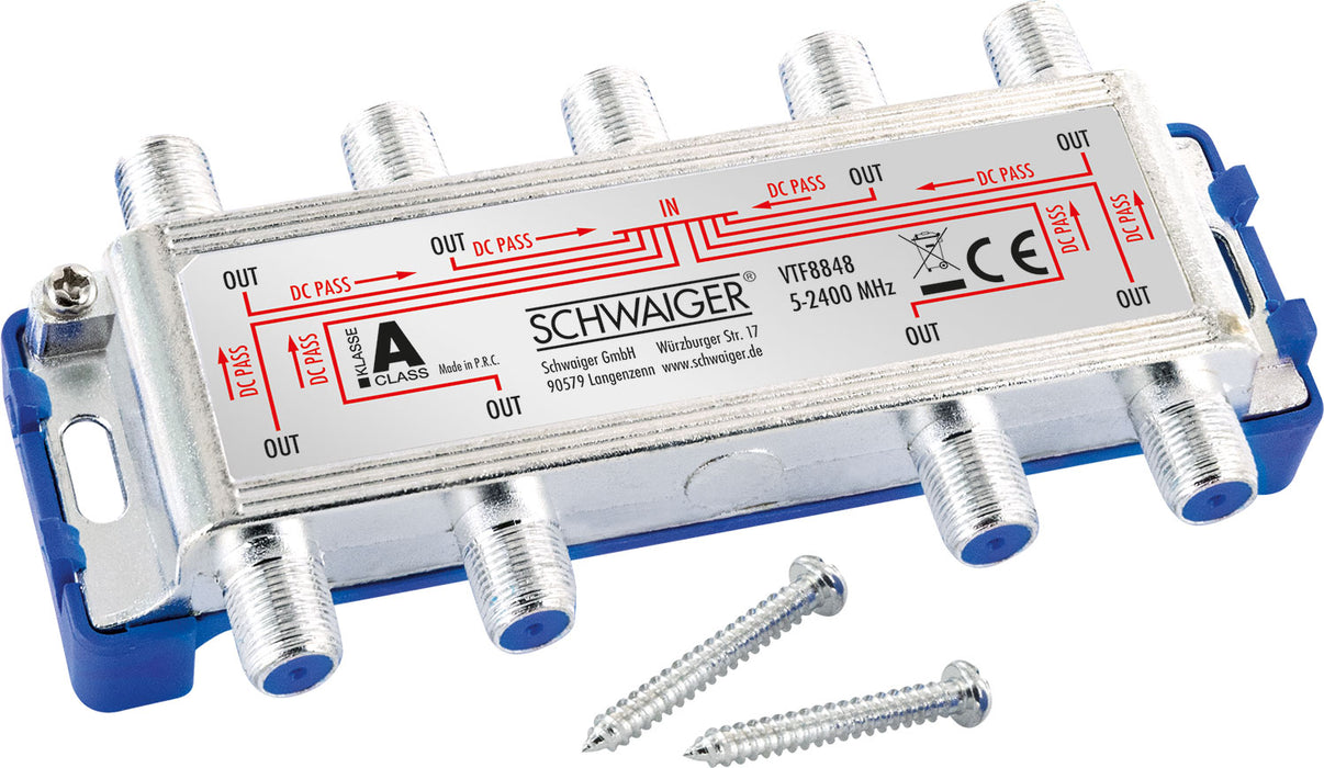 Schwaiger Verteiler 8-fach für SAT-, Antennen- und Kabelanlagen 16 dB