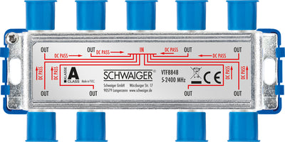 Verteiler 8-fach für SAT-, Antennen- und Kabelanlagen 16 dB