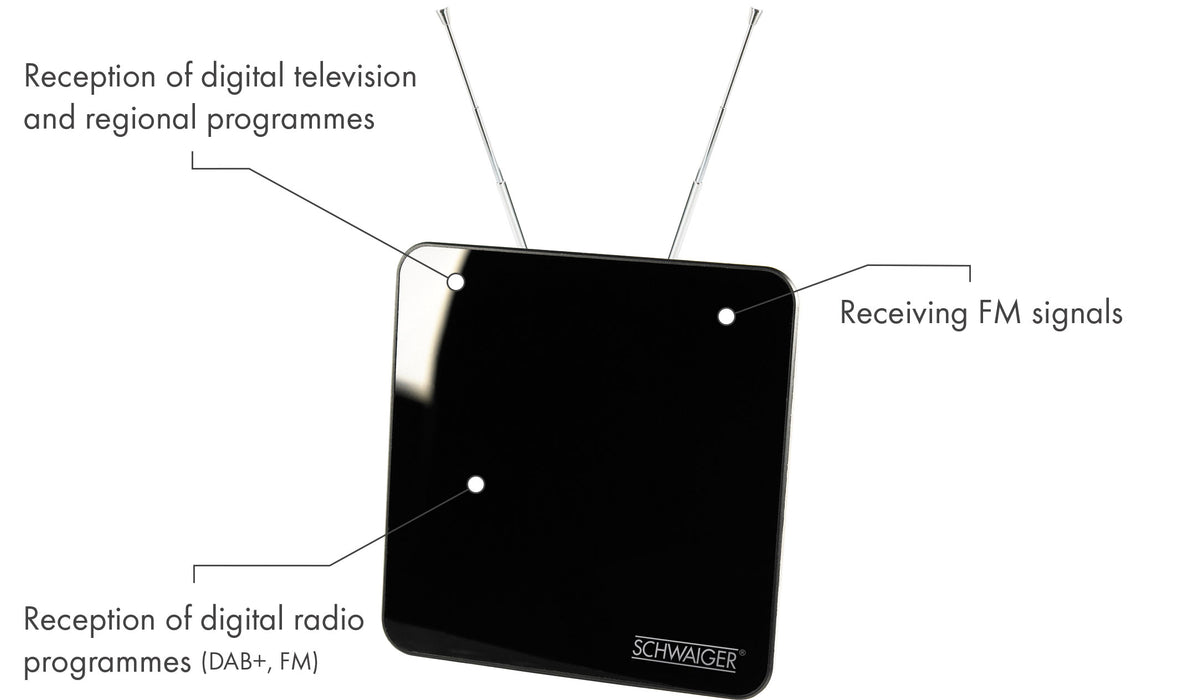 SCHWAIGER Zimmer-Antenne, DVB-T2 aktiv Slim-Line mit Verstärker, scharz 