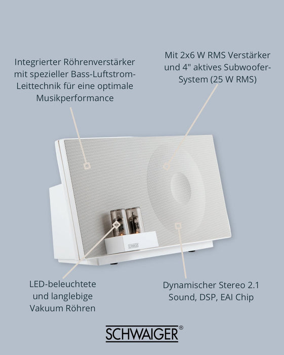 Hybrid Hi-Fi speaker system with vacuum tube amplifier (Bluetooth, NFC, AUX, USB, etc.)