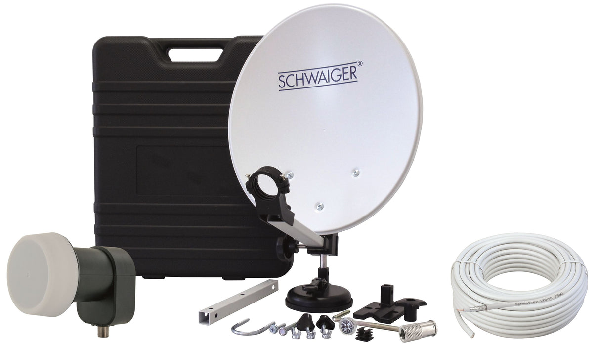 Camping SAT Set (steel offset antenna (35cm), single LNB, F-Quick twist-on connector, SAT coaxial cable)