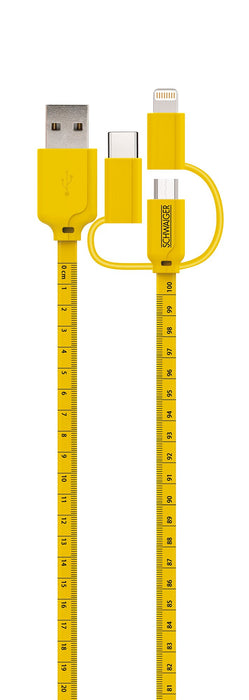 3-in-1 sync & charging cable with tape measure
