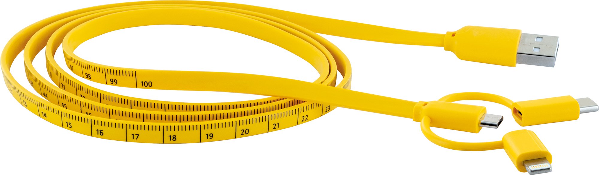 3-in-1 sync & charging cable with tape measure
