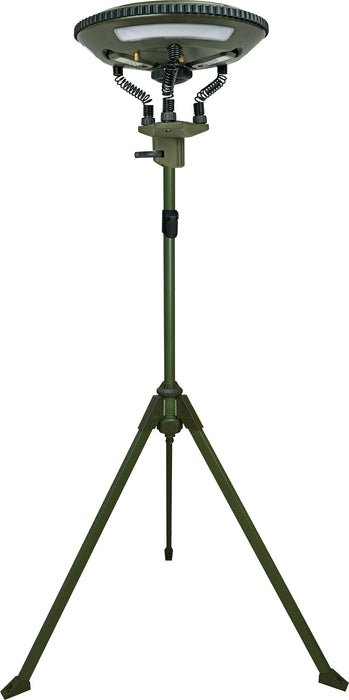 LED camping light on a tripod with detachable lights and Bluetooth speakers