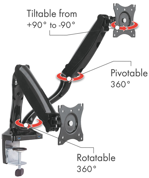 Monitor desk mount tiltable, swivelling, rotatable, up to 6kg per support arm / 29" (VESA 100x100)